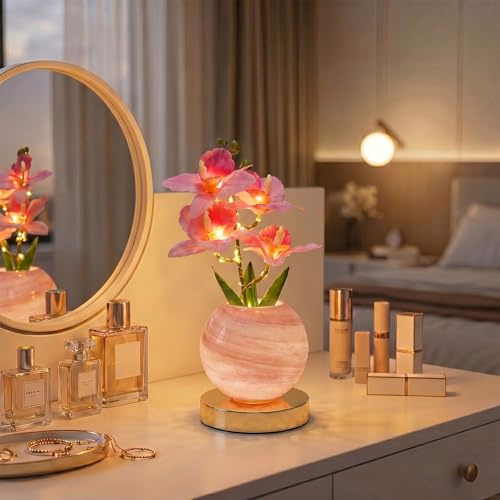 Orchid Flower Lamps - Touch Stepless Dimming Orchid Night Light-3 Colors Rechargeable LED Artificial Flower with Glass Vase Table Lamp -Home Decor Pink Bedside Lamp for Birthday Gifts for Women Mom