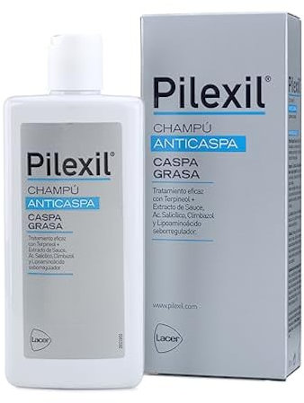 PILEXIL ANTICASPA - Champú Caspa Grasa 300 ml, Tratamiento de Uso Frecuente, Regula el Exceso de Sebo, Elimina el Picor, Disminuye la Descamación del Cuero Cabelludo, Gran Eficacia, para Hombres y Mujeres