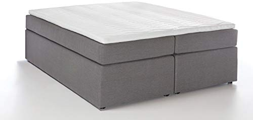 3F FURNITURE FOR FRIENDS Boxspringbett Bella Hellgrau 180x200 cm H2/H3, 7-Zonen Taschenfederkernmatratze inkl. Visco-Topper, ohne Kopfteil