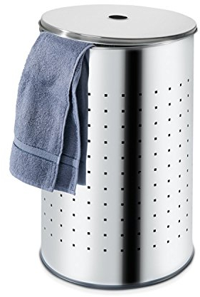 Home4You Wäschekorb mit Deckel und Luftlöchern - Edelstahl - 54 L Fassungsvermögen - Ø 35,5 cm - 57,5 cm hoch - Wäschetonne Wäschesammler Wäschebox Wäschetruhe