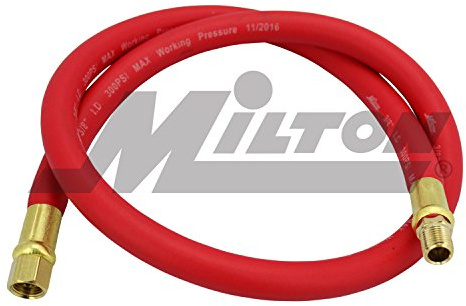 Milton 2760-3LH Air Leader Hose, 3/8 x 3 ft. Rubber Hose - 1/4 NPT Brass Ends - 300 Max PSI