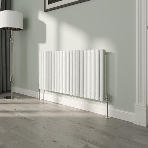 NRG White Oval Radiator Horizontal 600x1180mm Single Panel Central Heating | Designer Radiator Wall Mounted, Modern Radiator, High Heat Output, Mild Steel, for Living Room, Kitchen, Bedroom