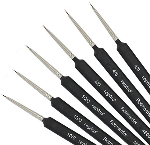 Repino Rotmarder Künstlerpinsel Set - sehr fein - Pinselgrösse 10/0, 4/0