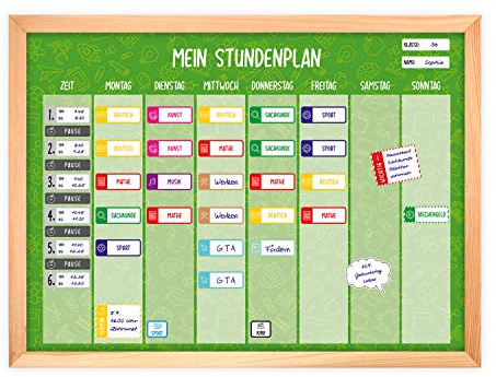magnetischer Stundenplan grün mit 90 Magneten und Stift - abwischbar Wochenplaner Schule - ca. 40 x 30 cm