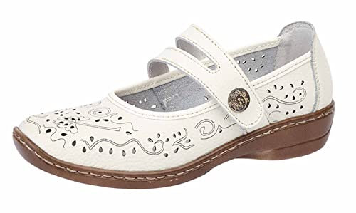 Boulevard Womens Ladies Genuine Leather Mary Jane Touch Fastening Slip On Casual Summer Sandals Pumps Shoes UK 4-8 (White, Numeric_4)