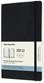 Moleskine - 18-Monats-Kalender/Planer, Kalender 2021/2022 mit Monatsübersicht, Monatsplaner mit Softcover und elastischem Verschluss, Format Large/A5 13 x 21 cm, Farbe Schwarz, 128 Seiten