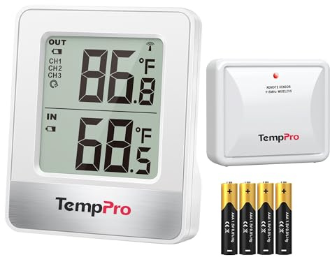 TempPro Indoor Outdoor Thermometer Wireless 500FT, Outside Greenhouse Thermometer with Temperature Sensor, Temperature Monitor for Patio Reptile House Home Baby Room (Previously ThermoPro)