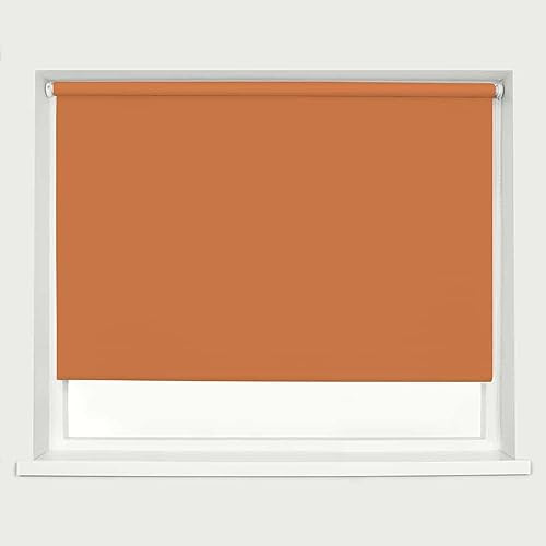 Burnt orange Blackout Roller Blind Metal Fittings Trimmable UV Protection Thermal Properties Premium Fabric Home Office Bedroom Kids Room Child Safe Easy Fit 120cm Width x 160cm Drop