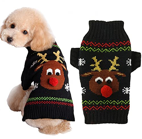 HRTTSY Hundepullover für Weihnachten Cartoon Rentier Haustier Katze Winter Strickwaren Warme Kleidung