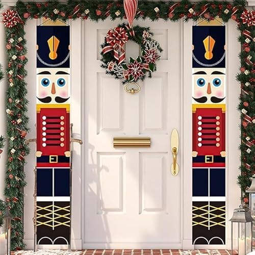 GloBrite Decoraciones navideñas de cascanueces, pancartas colgantes modelo soldado cascanueces, decoraciones de puerta de Navidad, decoraciones de Navidad al aire libre para decoración de pared de