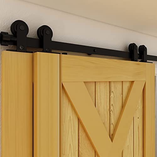 CCJH 9FT/274cm Bypass Schiebetürbeschlag Barn Door Hardware Kit (Single Rail) Schiebetürsystem Laufschiene für Schiebetüren - Top Mount T-Form Set