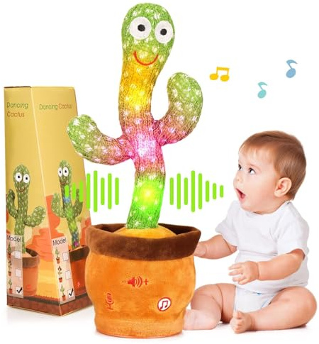 Volume Adjustable Dancing Talking Cactus, Singing Repeating Recording Mimicking Cactus Baby Toys, Interactive Learning Tummy Time Toy for Toddler Boys Girls, Stocking Stuffers for Kids, for Grandkids