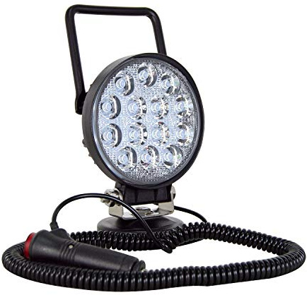 PICAA 1tlg 4 Zoll LED Arbeitsscheinwerfer mit Magnetfuß, Rund 42W Led Flutlicht Lightbar Auto Offroad 4x4 LKW Traktor 12V 24V Zusatzscheinwerfer