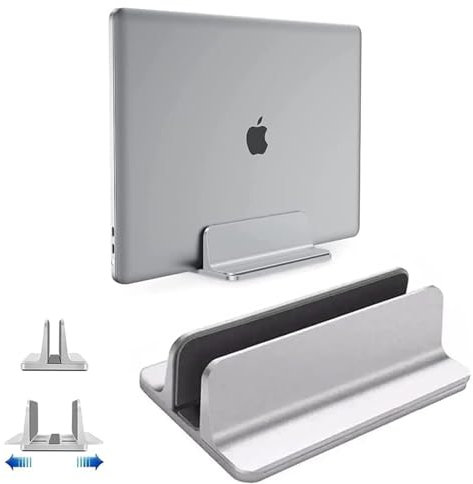 Acrebow Laptop Holder Vertical Laptop Stand Dock Stand with Adjustable Dock Size Compatible with All MacBook/Notebook/Surface/Gaming Laptops/Dell/Chromebook/More (Up to 17.3 inches) Silver Color