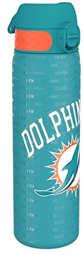 NFL Miami Dolphins Lätt Vattenflaska I Stål, 600 ml/20 oz, Ej Isolerad, Läckagesäker, Lätt Att Öppna, Säker Låsning, Diskmaskinssäker, Fällbart Lock, Passar Mugghållare, Lätt att Rengöra
