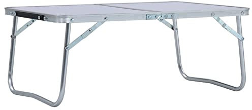Mogou Klappbarer Campingtisch, Klapptisch, Camping Tisch, Tapeziertisch, Balkon Klapptisch, Beistelltisch, Campingmöbel, Weiß Aluminium 60 x 40 cm