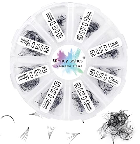 Fertige Wimpernfäche 6D Wimpern Extension 500 Stück Fertige Fächer 0,07mm D Curl Wimpern Fächer gemischte Länger 9-16mm natürliche Premade Volume Fans(500-6D-0,07-D-9-16)