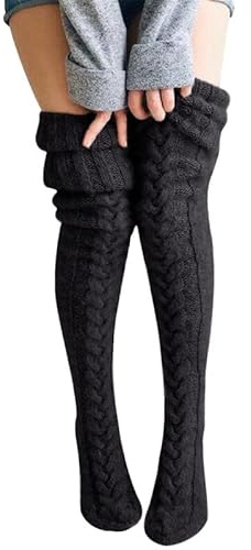 Litthing Chaussettes Montantes Femme Hiver Moelleuses Chaussettes Haute en Tricot Torsadé Automne Couleur Unie Longue Bottes Chaussette Cadeau pour Femmes Filles