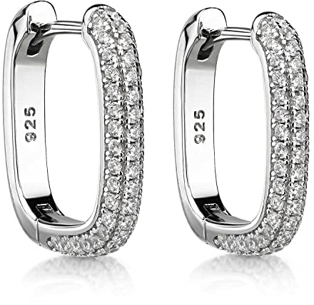 Materia Geometrische Silber Ohrringe Damen 925 Creolen Zirkonia eckig SO-482-silber