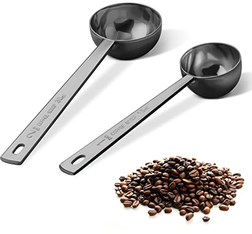 Safring Juego de 2 cucharas de café de alta calidad, cuchara de café de acero inoxidable con mango largo, cucharas de café medidoras que contienen 1 cucharada (15 ml) y 2 cucharadas (30 ml), color