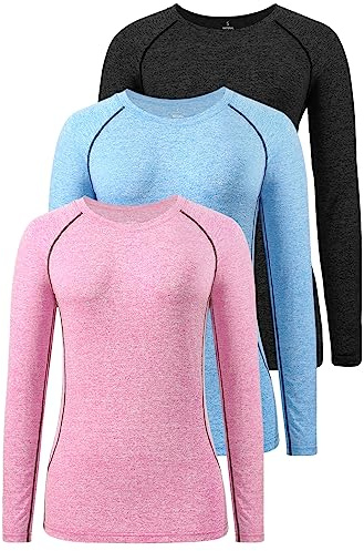 Star Vibe 3 Pack Dry Fit Long Sleeve Tshirt for Women Moisture Wicking Long Sleeve Tee Outdoor Compression Running Workout Tops