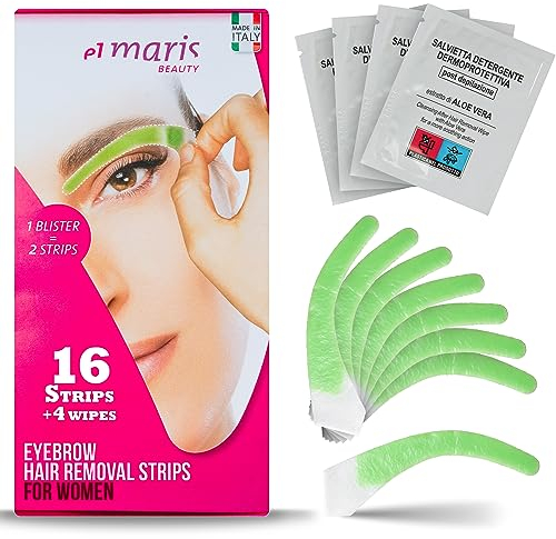 Elmaris Augenbrauen Kaltwachs Enthaarungs Streifen. Anpassungsfähig an jede Augenbrauenform. Präzise und schnell. Reizarm & schmerzfrei und lang anhaltend. Für Sie und Ihn 8 Blister, 16 Streifen
