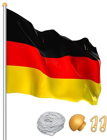 Sonnewelt Aluminium Fahnenmast Flaggenmast 4.6M aus Edelstahl, Flaggenmast mit Bodenhülse, ideal für Balkon, Garten, Festival und Camping