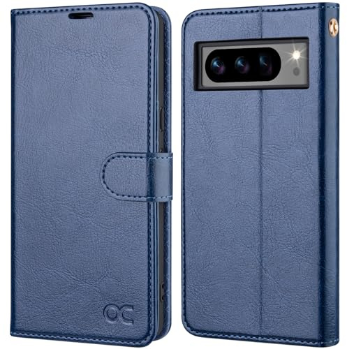 OCASE Lederhülle für Google Pixel 8 Pro Hülle Premium PU Leder Blau | Standfunktion Kartenfach RFID-Sperrung Schutzhülle Handyhülle Klapphülle Kartenfach Flip Cover Handy hülle Leather