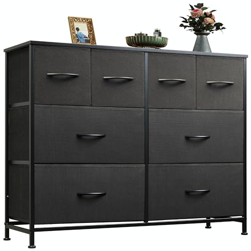 WLIVE Dresser for Bedroom with 8 Drawers, Wide Fabric Dresser for Storage and Organization, Bedroom Dressers, Chest of Drawers for Living Room, Closet, Hallway, Black