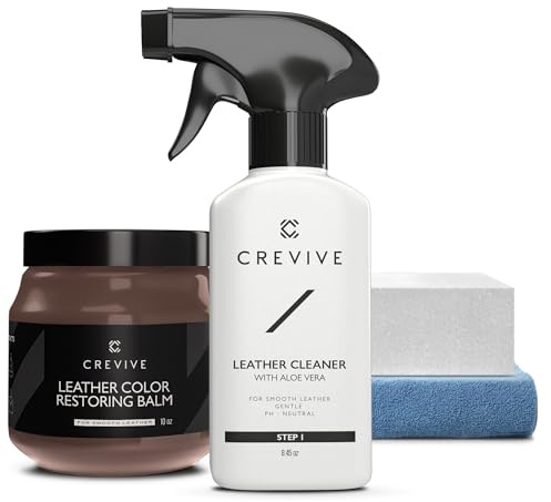 CREVIVE Lederreiniger 250 ml & Leder Reparatur Set Braun 300 ml - Lederpflege Auto - Lederreparatur Sofa - Autositz Reparatur