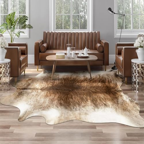 AROGAN Western Faux Cowhide Rug, Animal Cow Hide Rug, 3 x 4 Ft Brownish | Premium Sturdy Cow Print Skin Rugs for Wall Decor, Western Rug Floor Carpet for Bedroom Living Room, Brownish