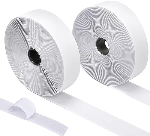 TERLUNNSI Feltro Adesivo Forte Biadesivo, 10M x 38mm Feltro Adesivo Forte, Sistema Di Fissaggio Hook & Loop, Nastro Adesivo A Strappo Per Tende, Moquette, Zanzariere -Bianco