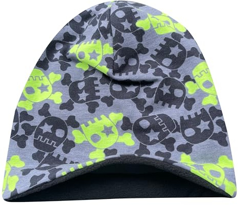 Ullkyckling ekologisk varm mysig vinter pojkar/flickor vintermössa mössa eller lång mössa med fleecefoder Motiv (från ekologiskt tyger, bio), 20220666, Coola skulls lime, 56-58
