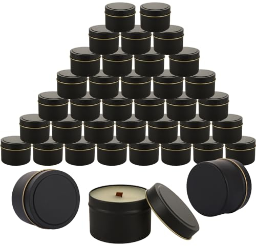 WOPPLXY 36 PCS 4oz Black Candle Tins with Lids - Empty Candle Containers - Candle Jars Round Bulk Candle Tins for Candle Making, DIY, Homemade Business