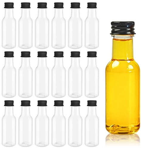 HOMEJOY 18 Stück 50ML Kunststoff Kleine Likörflaschen Mini PET Fläschchen Likörflaschen Flaschen zum Befüllen Wiederverwendbar Schnapsflaschen für Hochzeiten Party Saft Whiskey