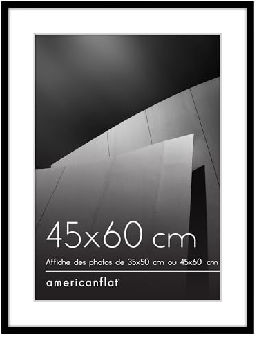 Americanflat 45x60 cm ram med polerat splittersäkert glas – Använd som 35x50 cm med passepartout eller hela fotot utan passepartout – Streamline Collection – Tunn kant för vägg – Svart