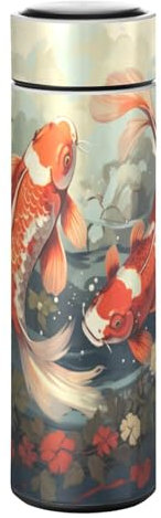 LINNIKEEEE Blumenmuster Schwimmender Fisch Thermosflasche aus Edelstahl - Auslaufsicher Wasserflasche Wasserkanne für Jungen Mädchen