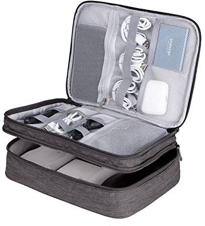 LENTION Cable Organiser Bag Travel Electronics Accessories Organiser 3-Layers Storage Pouch with Large-Capacity for iPad, Chargers, USB Cables, Power Bank, Hard Drive, Mouse (Grey)