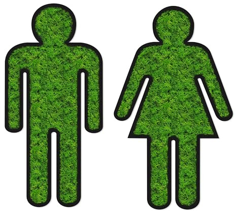 ebenkunst WC Schilder Set Moosbild Mann Frau aus MDF Made in Germany | WC-Schilder-Set Mann und Frau aus schwarz durchgefärbtem MDF mit konserviertem Islandmoos, Made in Germany