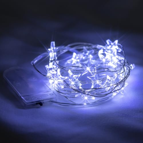 ZELUXDOT Luces de Estrella Blanco Frío 2m 20 LEDs (paquete de 6), luces de hadas de alambre de plata para interior y exterior, impermeables con alimentación a pilas para decoración navideña, fiestas
