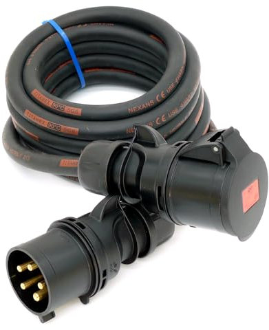 CEE Starkstromkabel (1,5m-50m) 32A Verlängerungskabel Titanex H07RN-F 5x6mm² mit schwarzem PCE Shark Stecker und Kupplung, Event-Line von Event-Kabel&more (25 Meter)