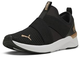 Puma Women's SOFTRIDE Harli Slip ON Cross Trainer, Puma Black-Puma White-Puma Gold, 6.5