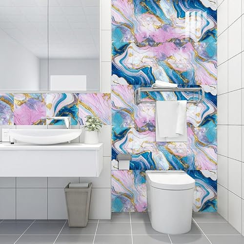 Fliesenaufkleber Blau Lila Klebefliesen Küche 3d Wandpaneele Selbstklebend PVC Fliesenaufkleber Bad Wasserdicht Selbstklebende Fliesen Leicht Zu Schrubben Fliesensticker10 PC(20x20cm)