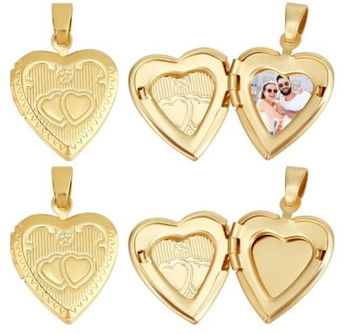 Beebeecraft 1 Box Mit 6 goldenen Medaillon Anhängern In Herzform Echtes 18 Karat Vergoldetes Messing Zum Öffnen Valentinstag Fotorahmen Erinnerungsmedaillons Anhänger Charm Für Die Schmuckherstellung