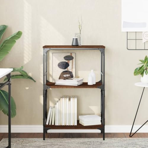Iiaky Bücherregal 3 Böden Balkon Regal Abstellraum Regal Wohnzimmer Regal Storage Shelves BüRoregal Braun Eiche 59x35x90,5 cm Holzwerkstoff