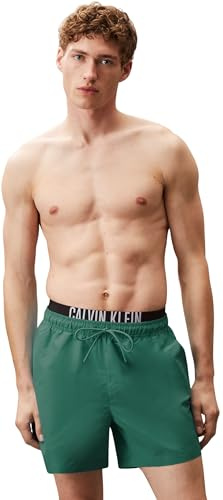 Calvin Klein Uomo Pantaloncino da Bagno Medium Double con Fascia con Logo, Verde (Wild Green), M