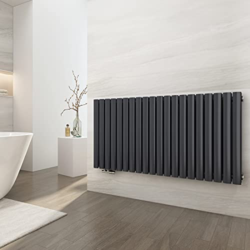 EMKE Radiatore Ovale 600x1180 mm, Radiatore Design Orizzontale Tubolare, Doppio Strato, Attacco Laterale Antracite 1828W