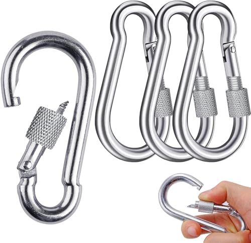 Lot de 4 mousquetons en acier inoxydable - Capacité de charge : 200 kg - Mousquetons à vis - Pour l'extérieur, la randonnée, les voyages, la maison - 38 x 80 mm