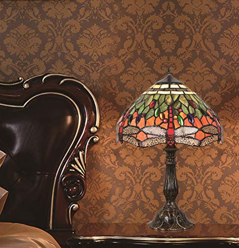 Faucet 12-inch European Vintage Stained Glass Dragonfly and Pearl Warm Coloured Series Table lamp Desk lamp Bedside Light water-tap