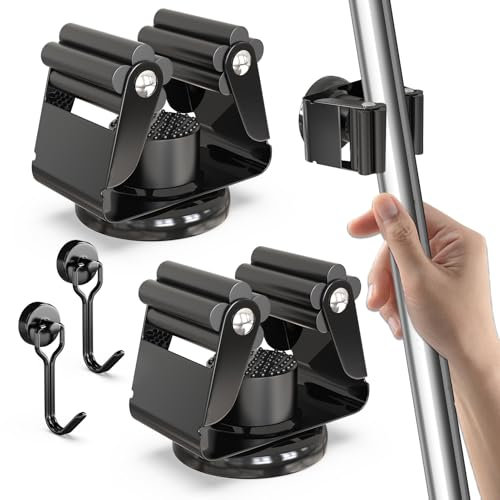 3-H Appendi Scope a Muro Magnetico Forte 2 Pezzi, Portascope da Muro Acciaio Inox Porta Scope Parete Impermeabile, 12.5KG con 2 mini Ganci Magnetici per Bagno, Garage, Giardino, Cucina